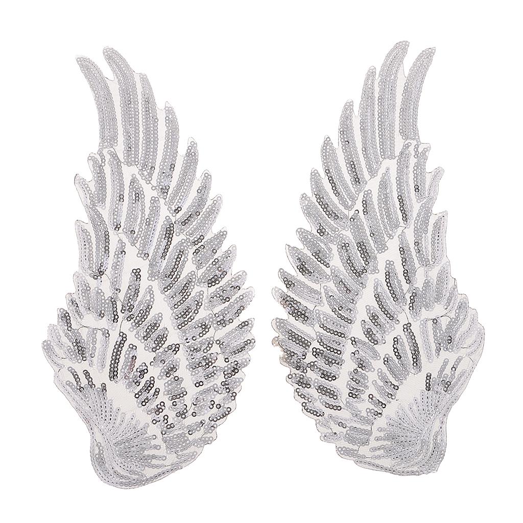 3D Feather Wings Sequin Patches for Clothes Hats Embroidery Iron on Silver