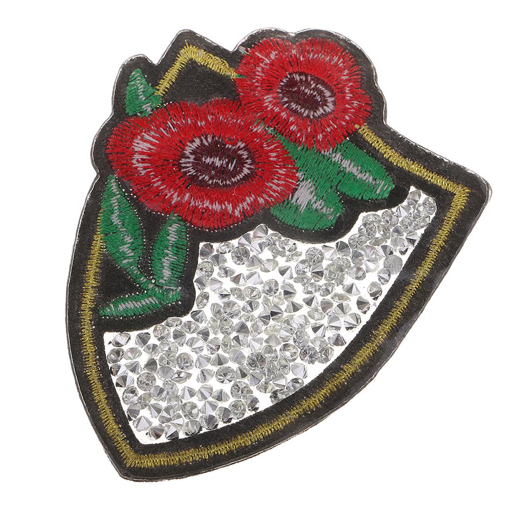 4pcs Embroidered Rhinestone Flower Patches DIY Iron on Sew on Appliques