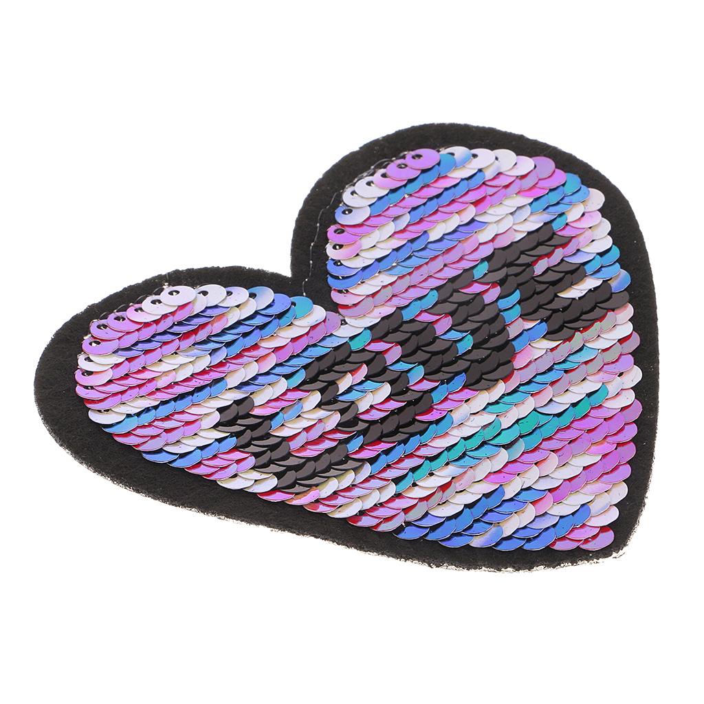 Reversible Sequins Love Heart Patch Badge Iron on Applique DIY Craft