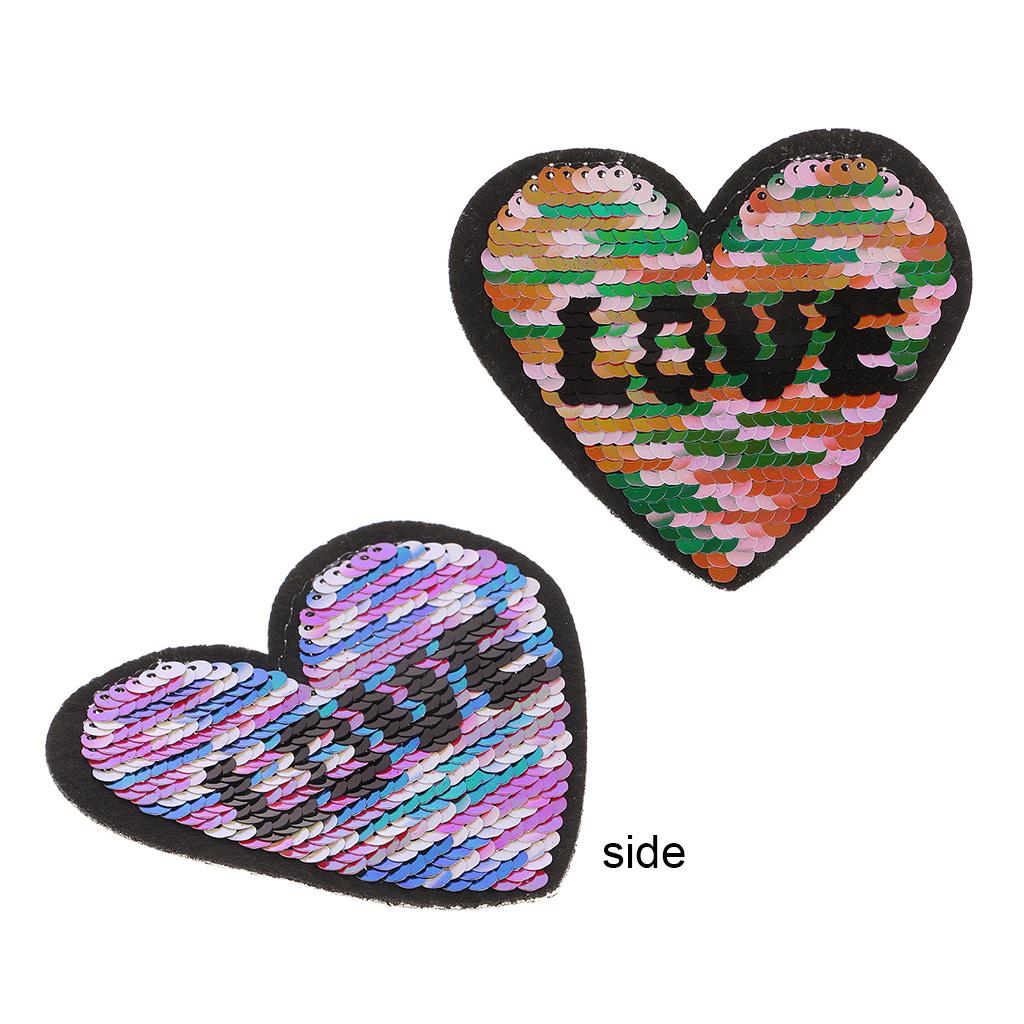 Reversible Sequins Love Heart Patch Badge Iron on Applique DIY Craft