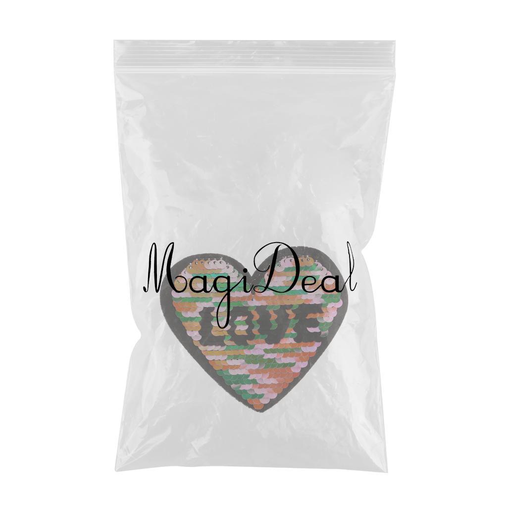 Reversible Sequins Love Heart Patch Badge Iron on Applique DIY Craft