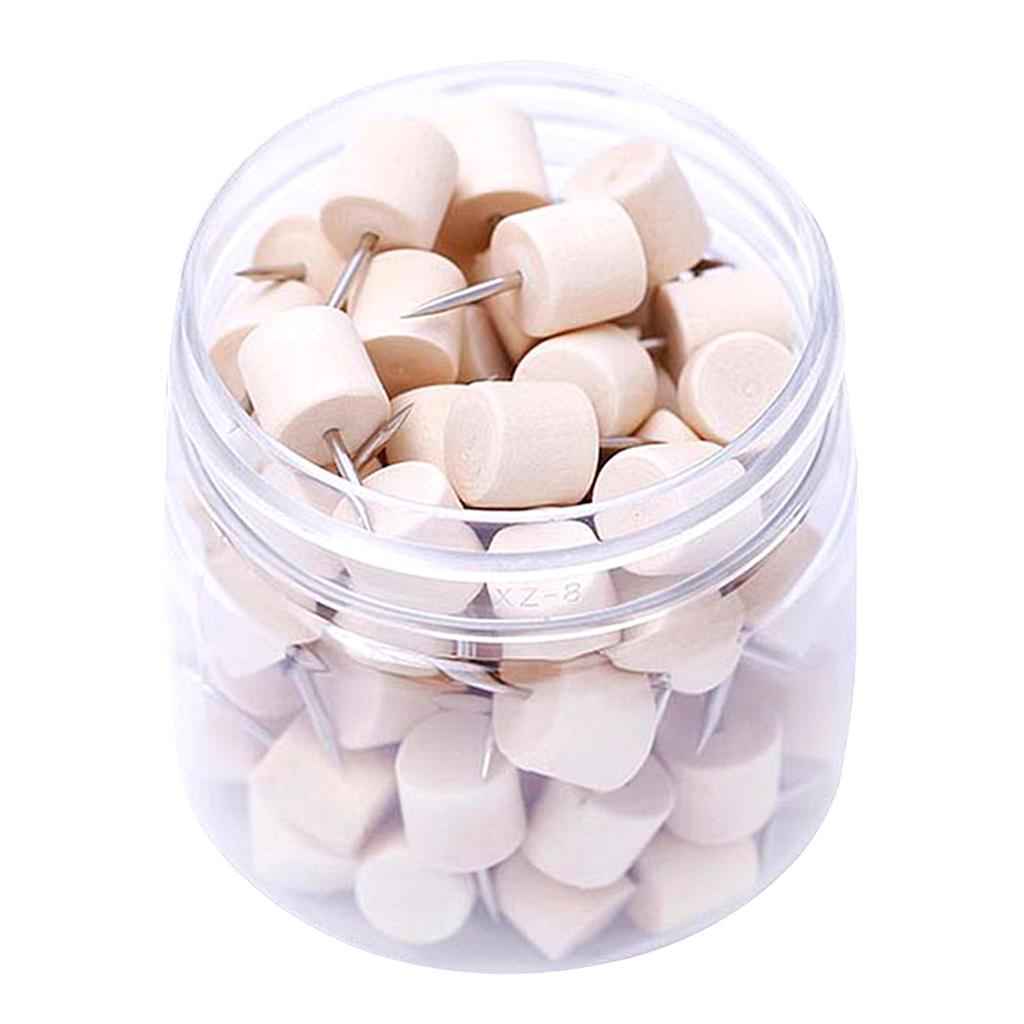 80Pcs Cylinder Wooden Thumb Tacks Rivets For DIY Cork Boards Map Photos Home Office Craft Projects