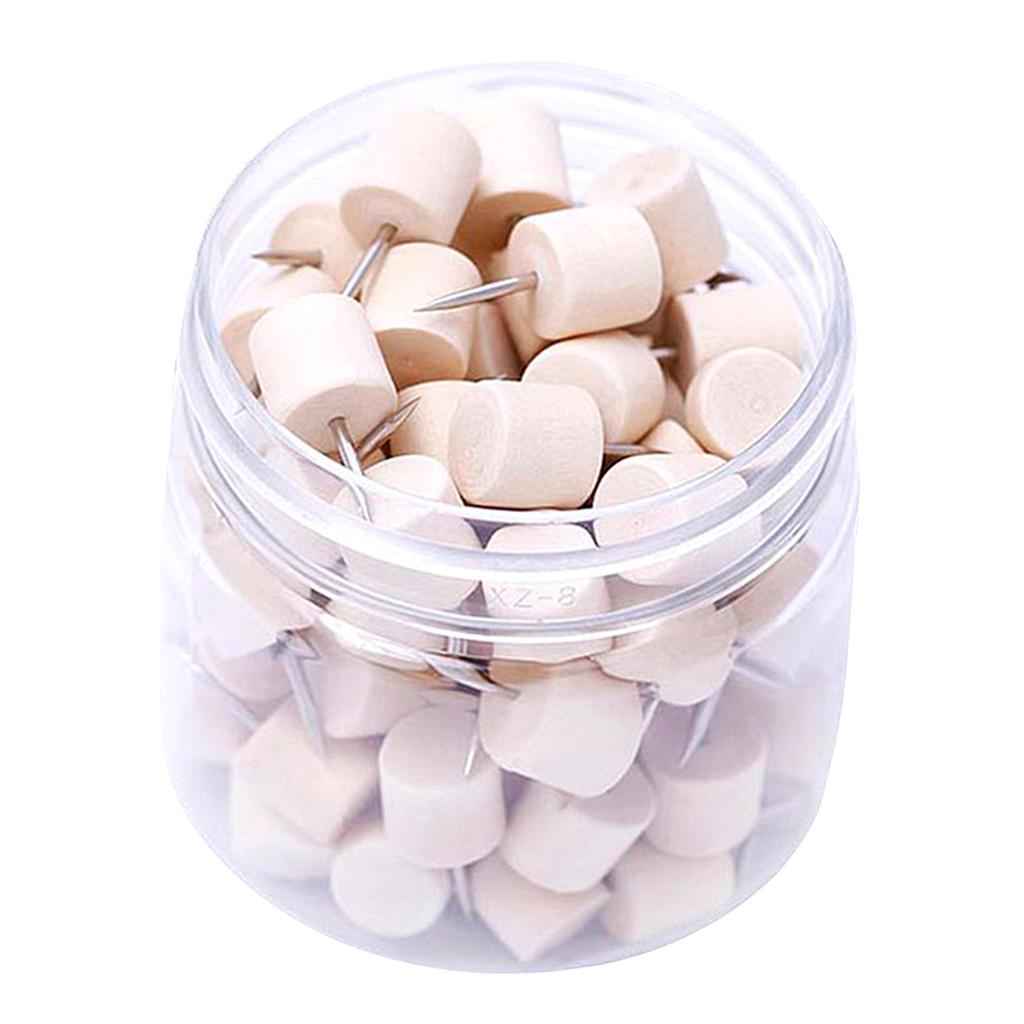 80Pcs Cylinder Wooden Thumb Tacks Rivets For DIY Cork Boards Map Photos Home Office Craft Projects