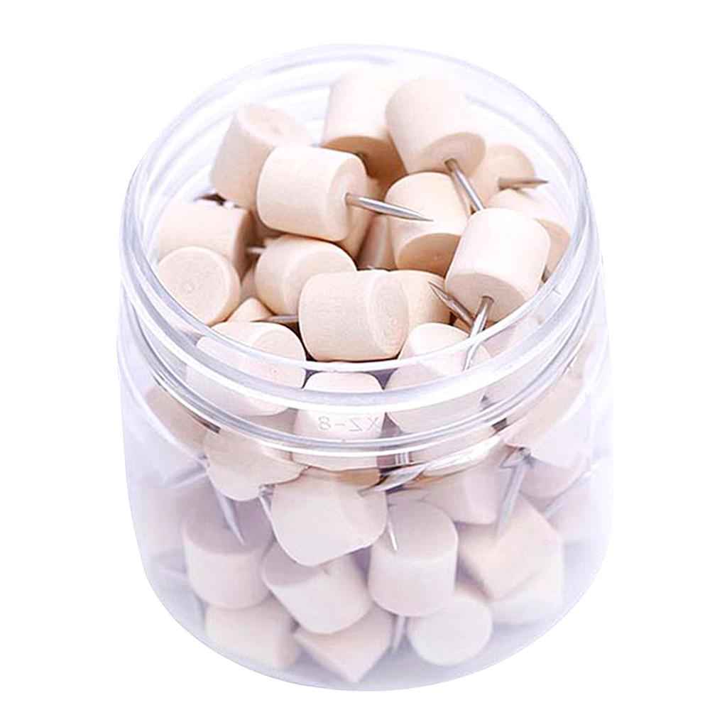 80Pcs Cylinder Wooden Thumb Tacks Rivets For DIY Cork Boards Map Photos Home Office Craft Projects
