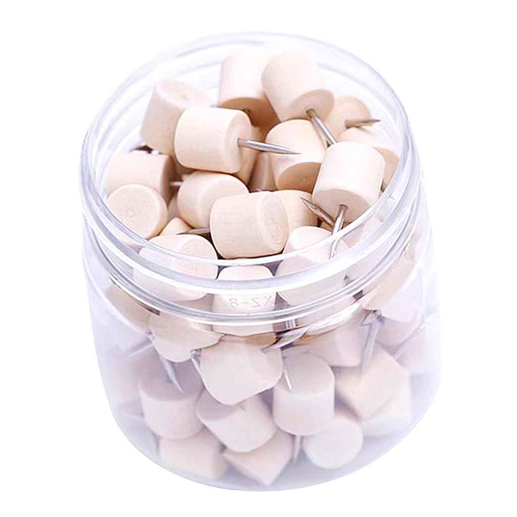 80Pcs Cylinder Wooden Thumb Tacks Rivets For DIY Cork Boards Map Photos Home Office Craft Projects