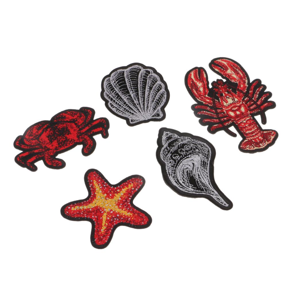 5Pcs Sea Animals Sewing Patches Clothes Hats Decorative Applique Embroidery