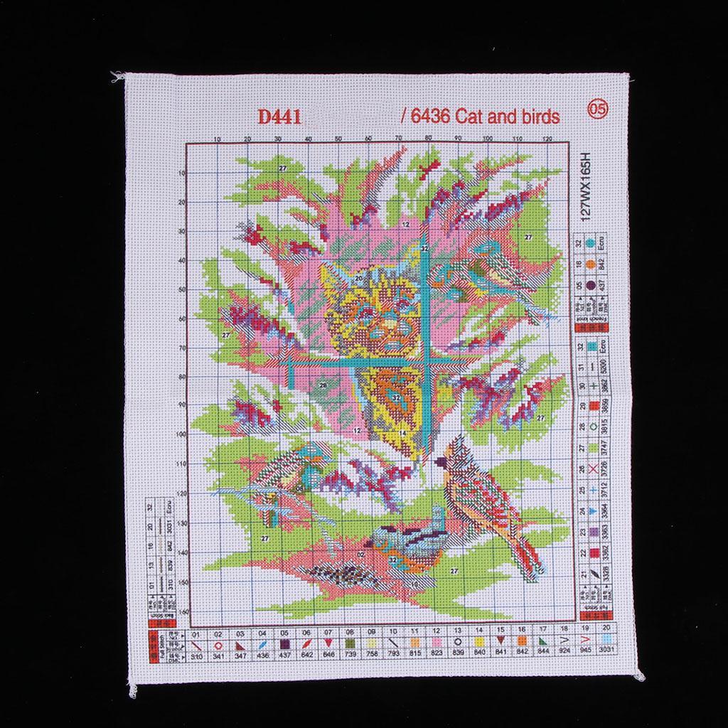 14CT 11CT Cat and Bird Stamped Cross Stitch Kit DIY Handmade Needlework 14CT 30x37cm