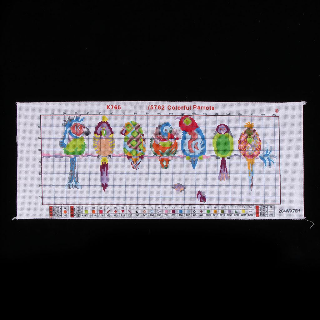 Colorful Parrots Stamped Cross Stitch Kit DIY Handmade Needlework 14CT 45×19cm