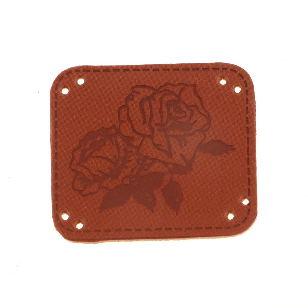 20Pcs PU Leather Labels Handmade Tag DIY Clothes Bag Sewing Craft Big Rose
