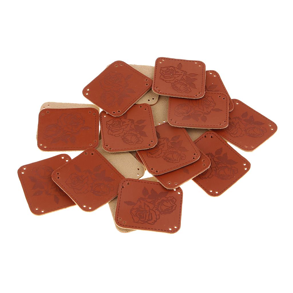 20Pcs PU Leather Labels Handmade Tag DIY Clothes Bag Sewing Craft Big Rose