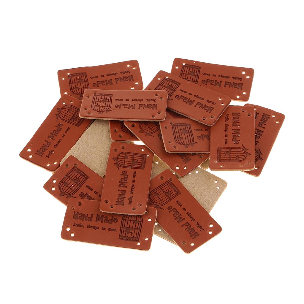 20pcs Retro Synthetic PU Leather Tag DIY Handmade Sew Label Patches Brown 2