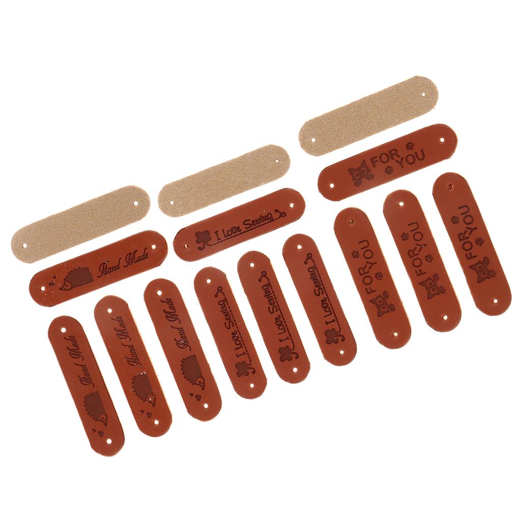 20Pcs PU Leather Labels Handmade Embossed Tag DIY Clothes Bag Sewing Craft Hedgehog