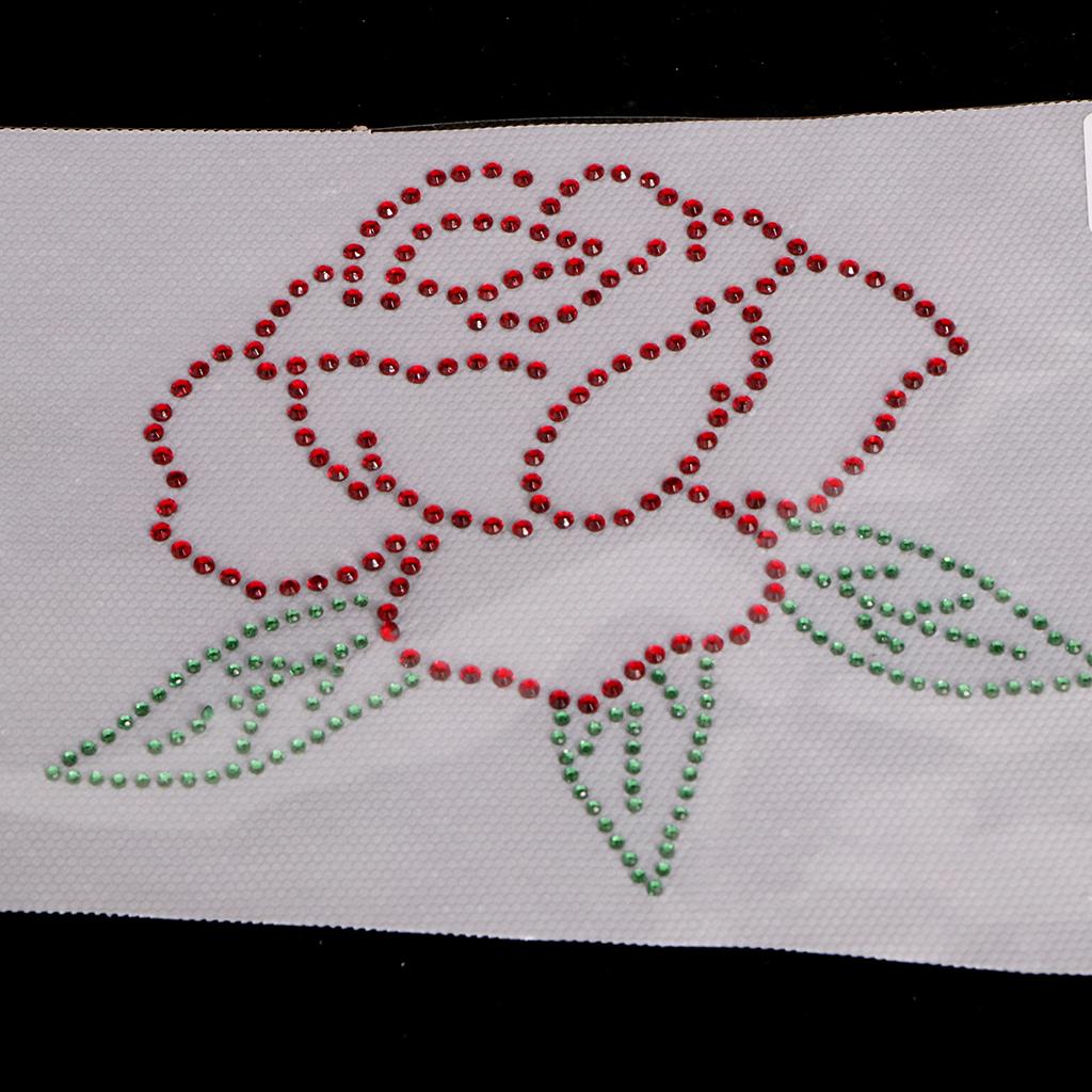 2Pcs Rose Flower Iron on Rhinestone Pattern Decorative Applique Patch DIY