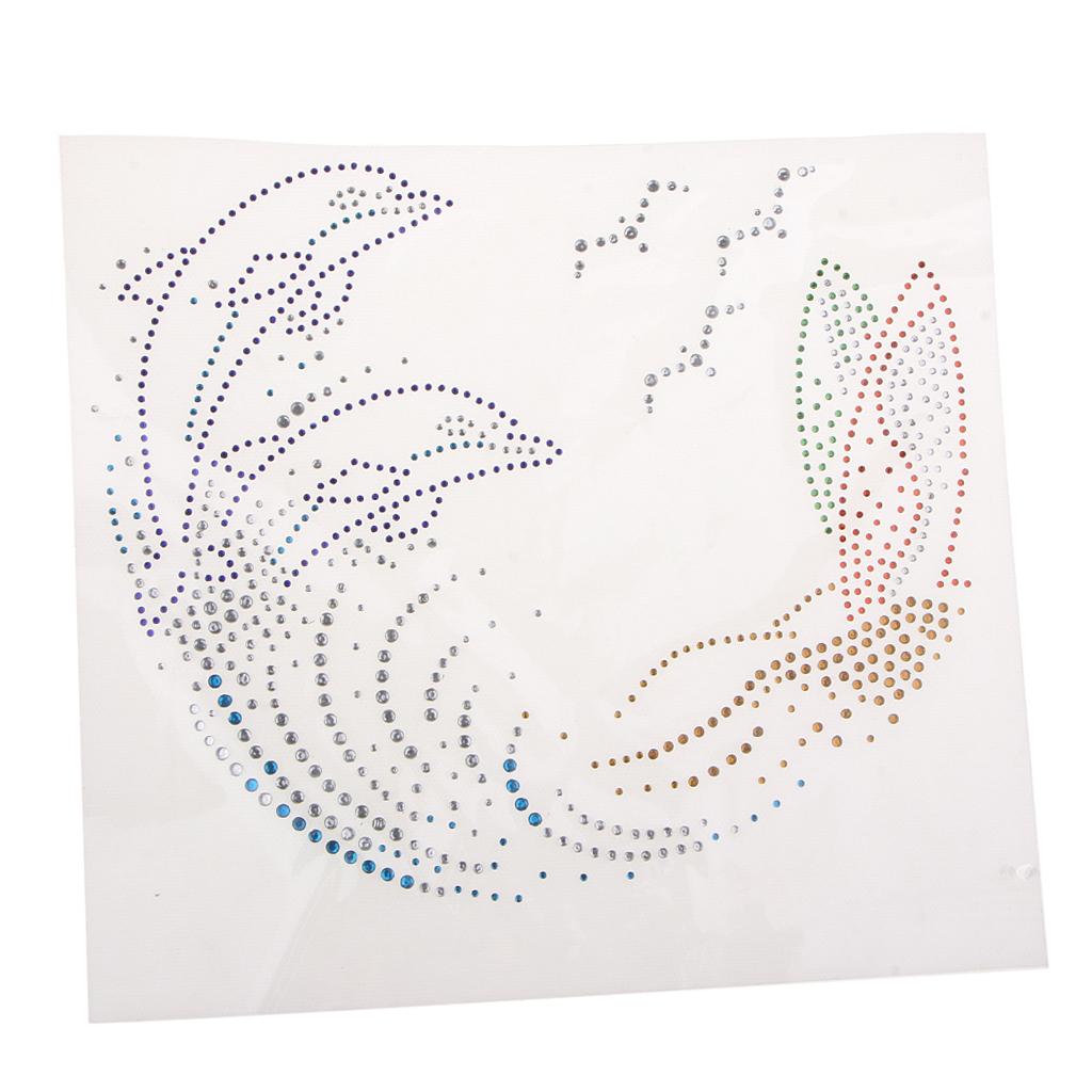 2x Dolphin Iron on Rhinestone Pattern Decorative Applique Patch For Clothes