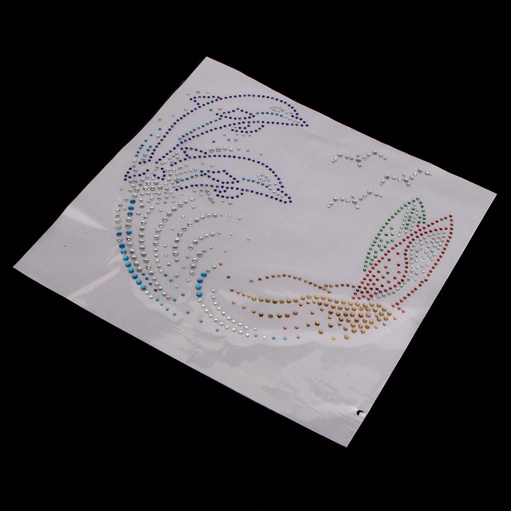2x Dolphin Iron on Rhinestone Pattern Decorative Applique Patch For Clothes