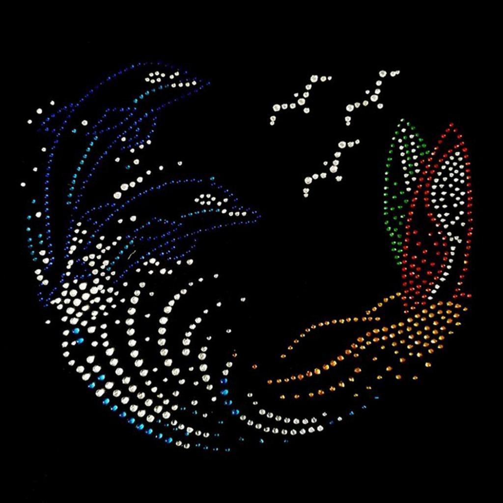 2x Dolphin Iron on Rhinestone Pattern Decorative Applique Patch For Clothes