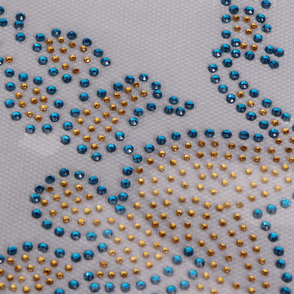 Peacock Crystal Rhinestone Heat Transfer Iron on Motif Applique DIY Blue and Yellow