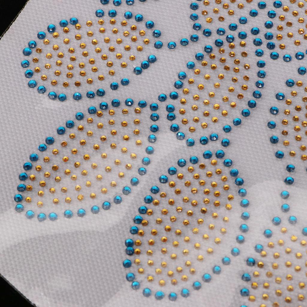 Peacock Crystal Rhinestone Heat Transfer Iron on Motif Applique DIY Blue and Yellow