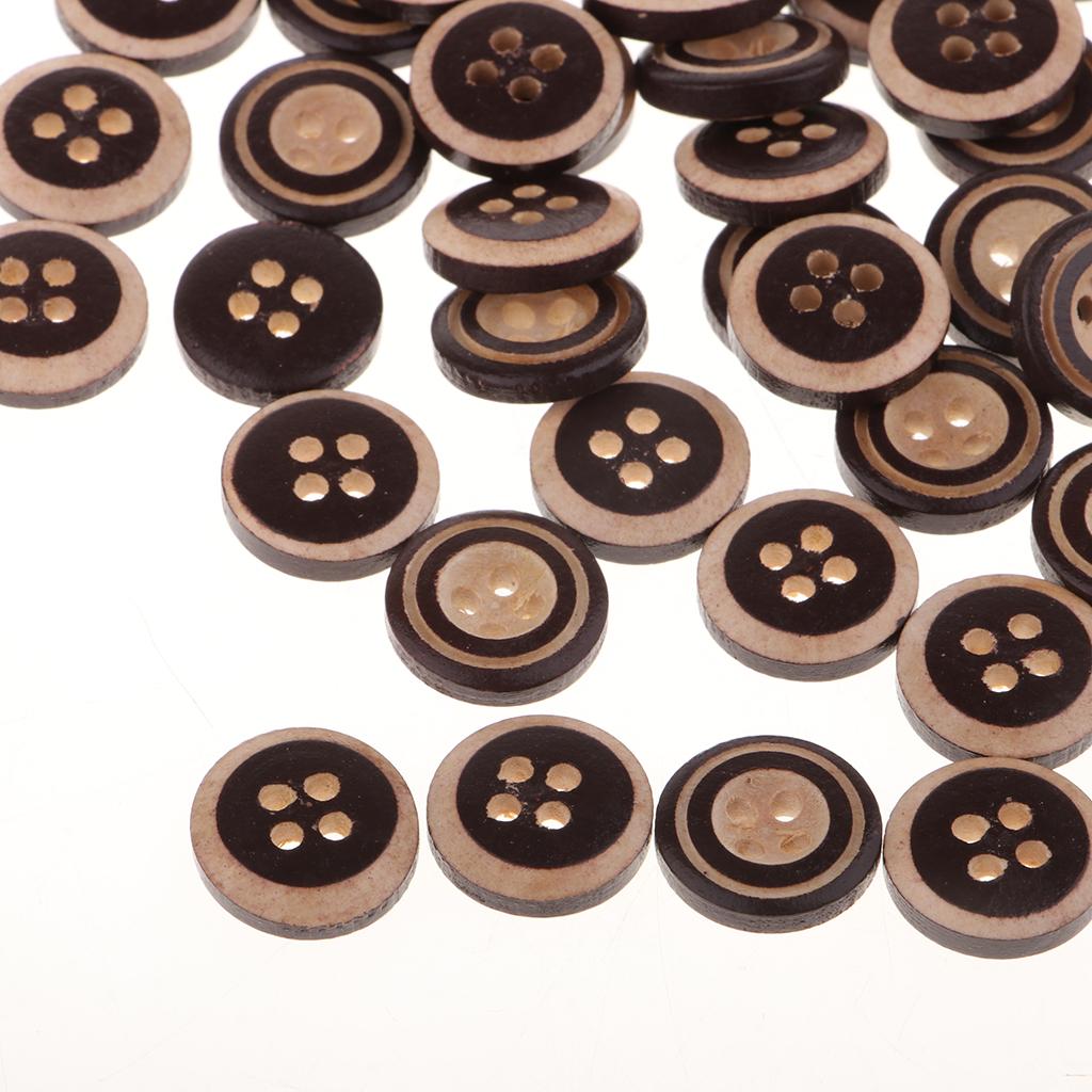 100pcs 4 Holes Wooden Buttons Decorative Buttons for Cardmaking DIY Coffee