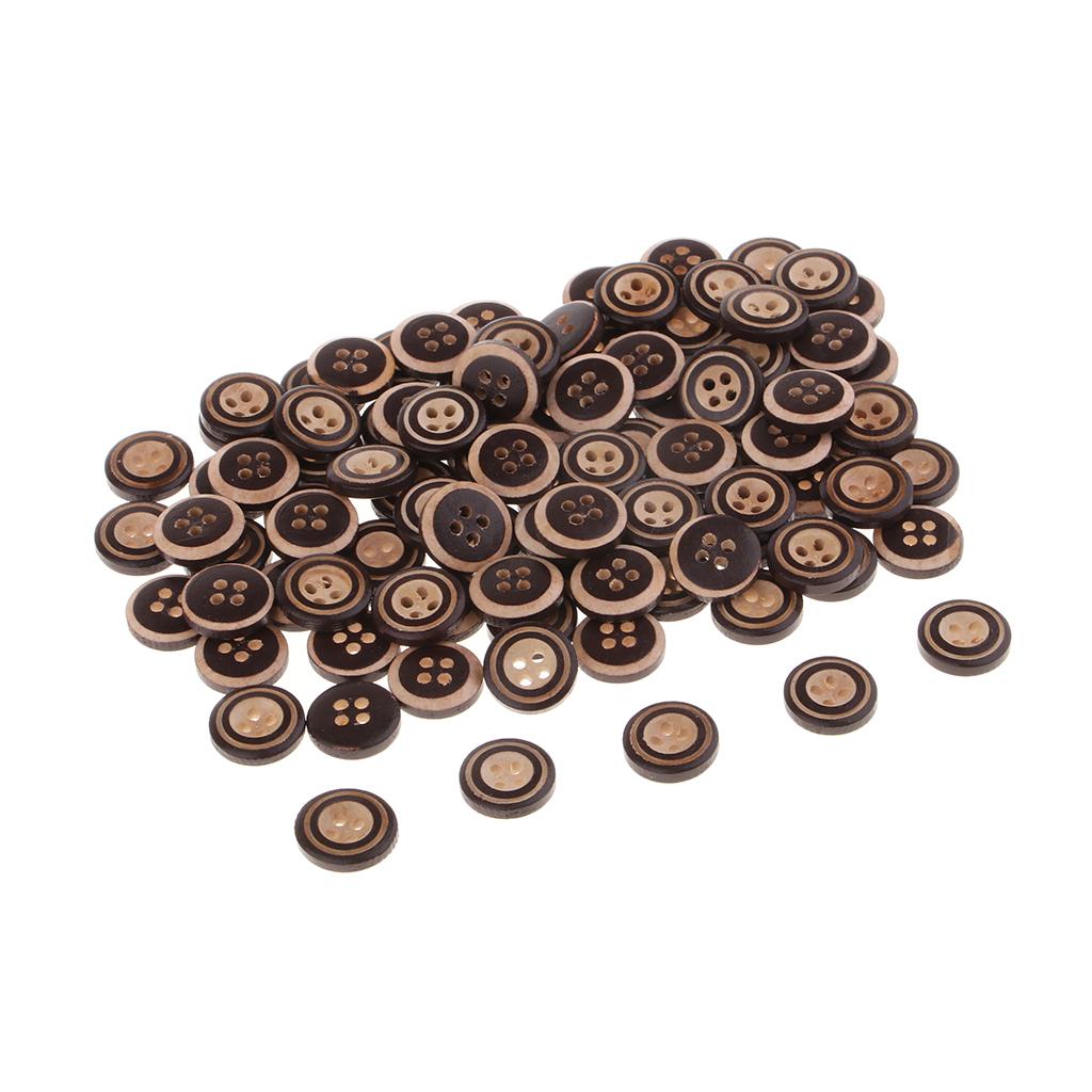 100pcs 4 Holes Wooden Buttons Decorative Buttons for Cardmaking DIY Coffee