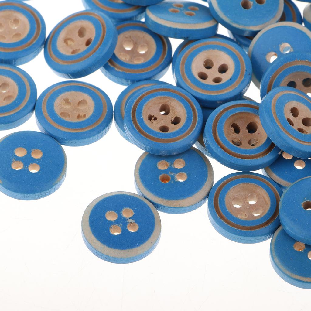 100pcs 4 Holes Wooden Buttons Decorative Buttons for Cardmaking DIY Blue