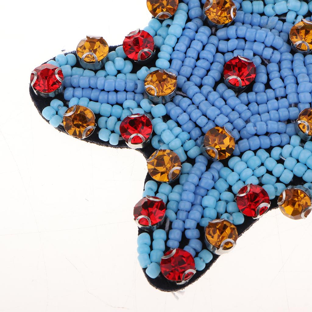 Blue Beaded Embroidery Star Shaped Applique Patches Sew on Patches 8x8cm
