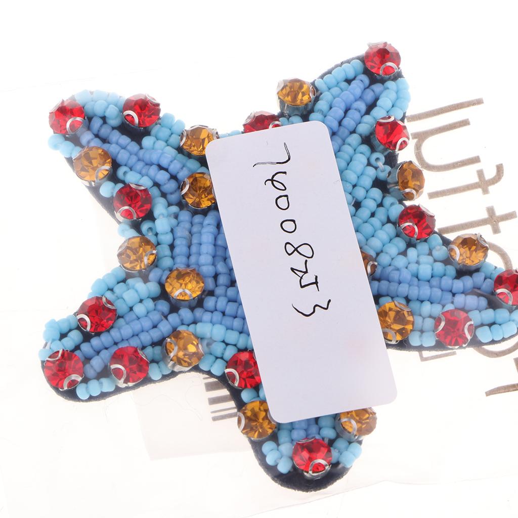 Blue Beaded Embroidery Star Shaped Applique Patches Sew on Patches 8x8cm