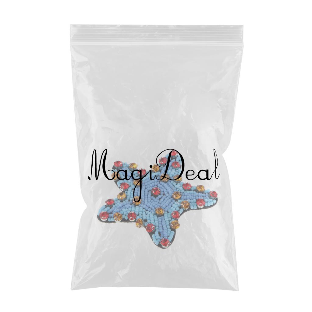 Blue Beaded Embroidery Star Shaped Applique Patches Sew on Patches 8x8cm