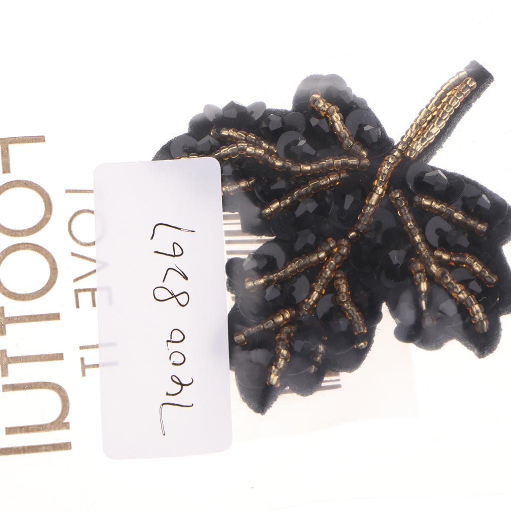 Beaded Sequin Maple Leaves Patches Applique for Bags Clothes Black + Yellow