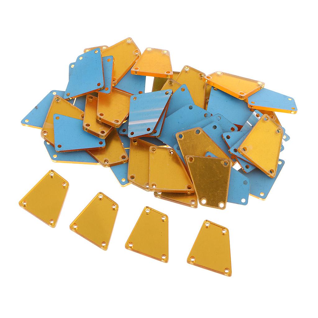 50pcs Sew on Acrylic Flatback Rhinestone Crystal Mirror Beads 17x19mm Yellow