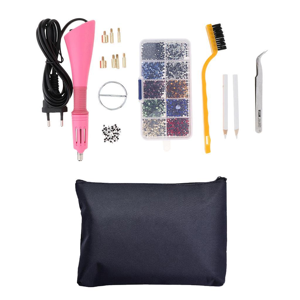EU Plug Hot Fix Applicator Rhinestone Setter Wand Heater Tool Kit Set Pink