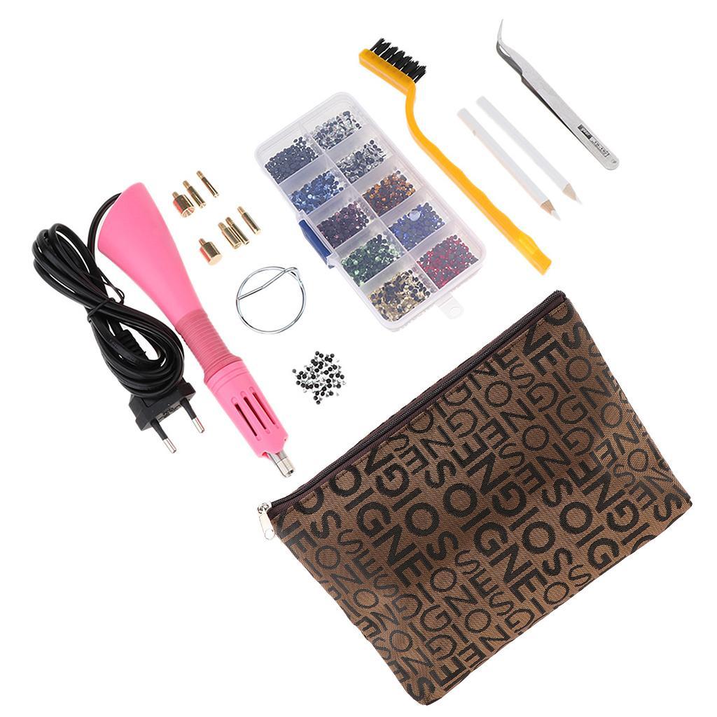 EU Plug Hot Fix Applicator Rhinestone Setter Wand Heater Tool Kit Set Pink