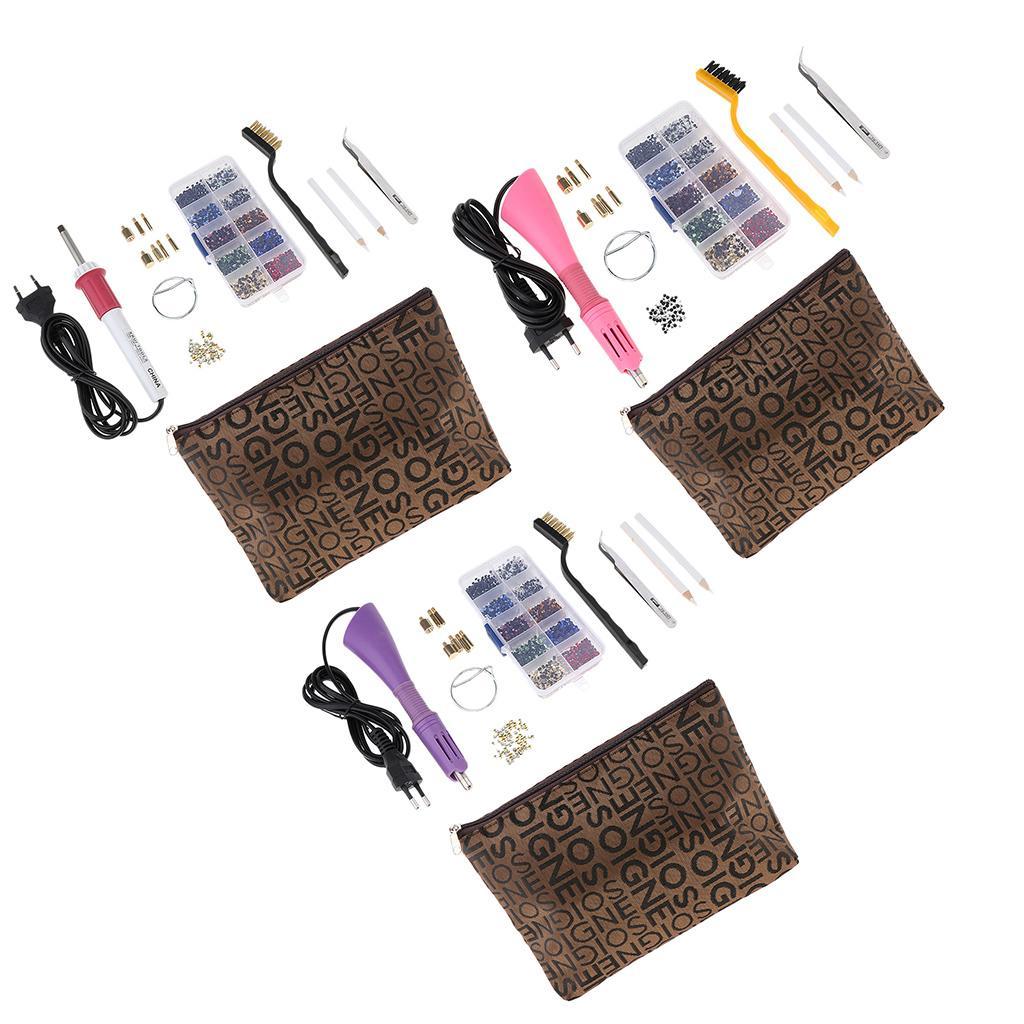 EU Plug Hot Fix Applicator Rhinestone Setter Wand Heater Tool Kit Set Pink