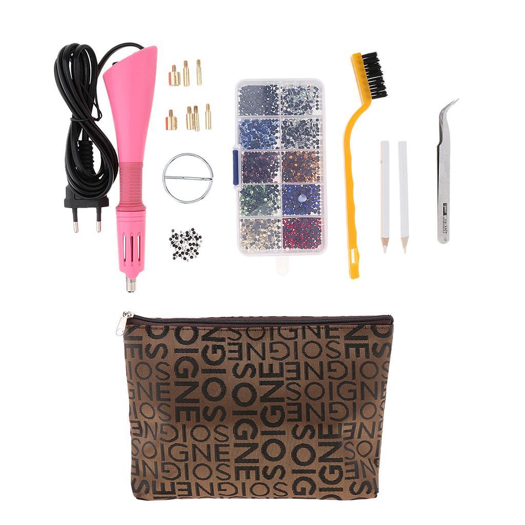 EU Plug Hot Fix Applicator Rhinestone Setter Wand Heater Tool Kit Set Pink