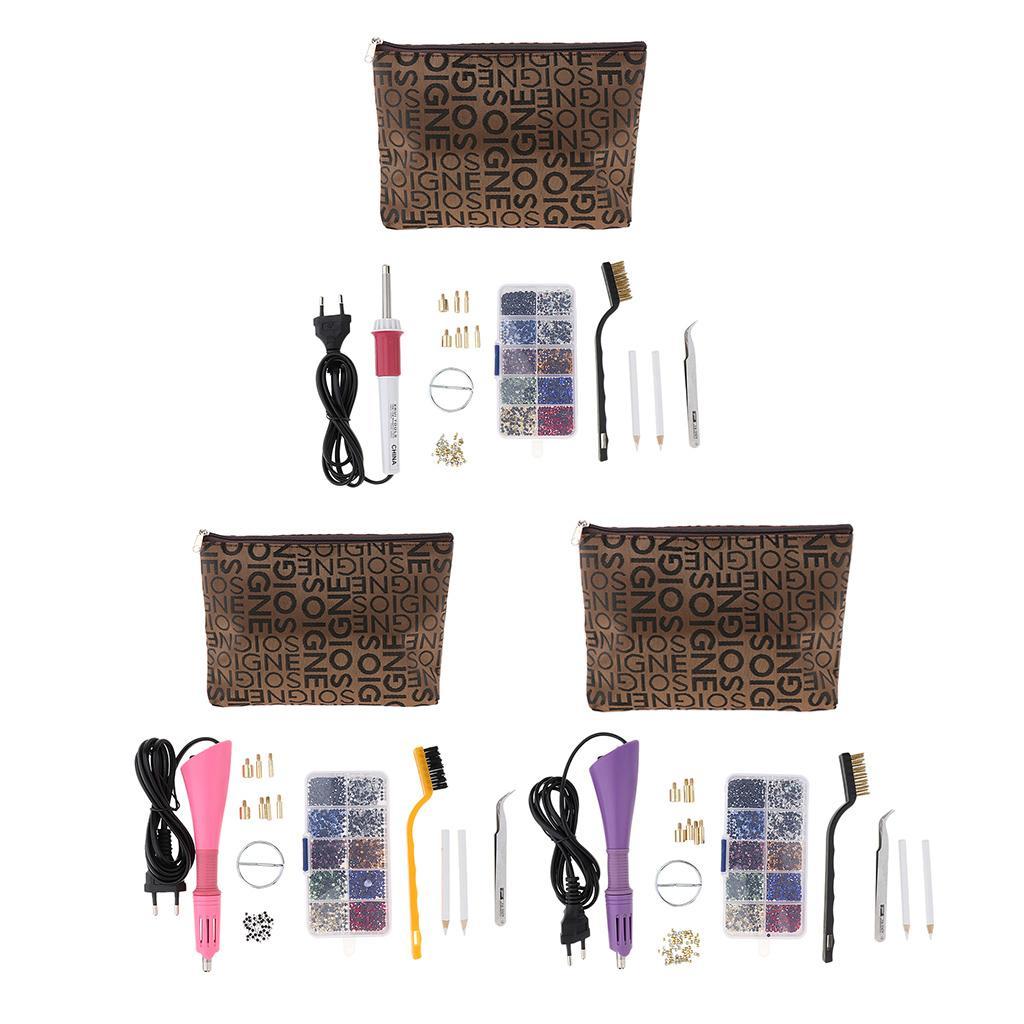 EU Plug Hot Fix Applicator Rhinestone Setter Wand Heater Tool Kit Set Pink