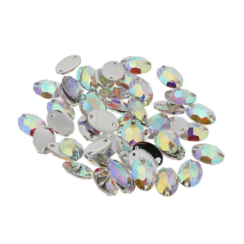 50Pcs Oval Sew on Rhinestones Crystal Beads Sewing DIY Clothing Accessories