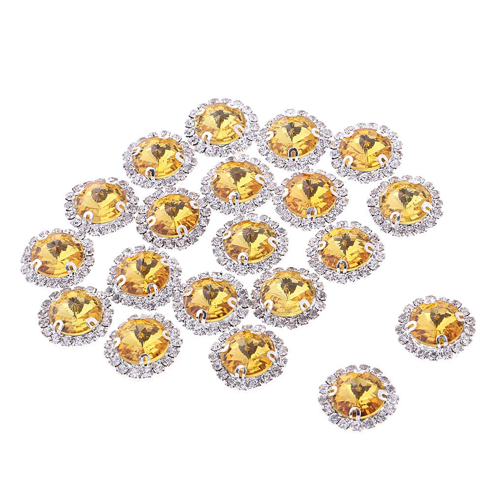 20Pcs Sew on Glass Rhinestones Crystal Flatback Beads for Sewing 12mm Gold