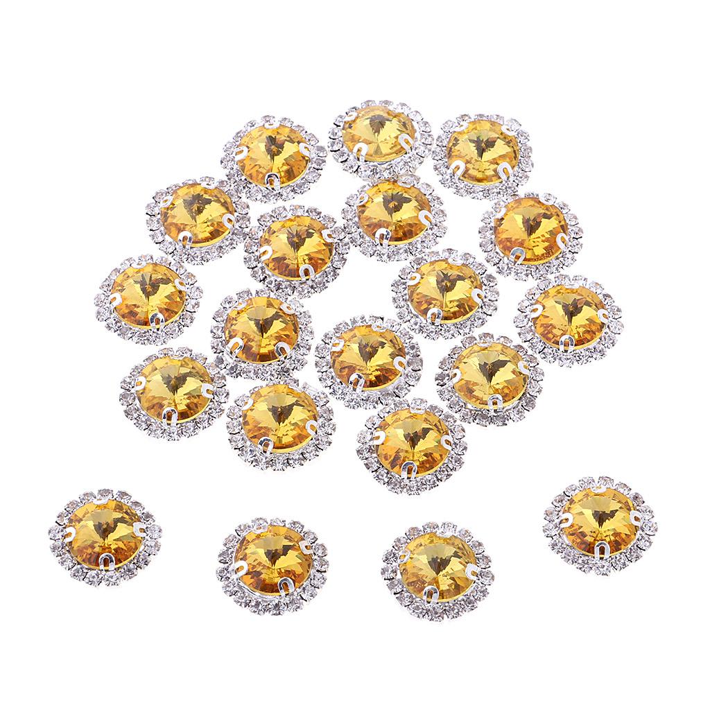20Pcs Sew on Glass Rhinestones Crystal Flatback Beads for Sewing 12mm Gold