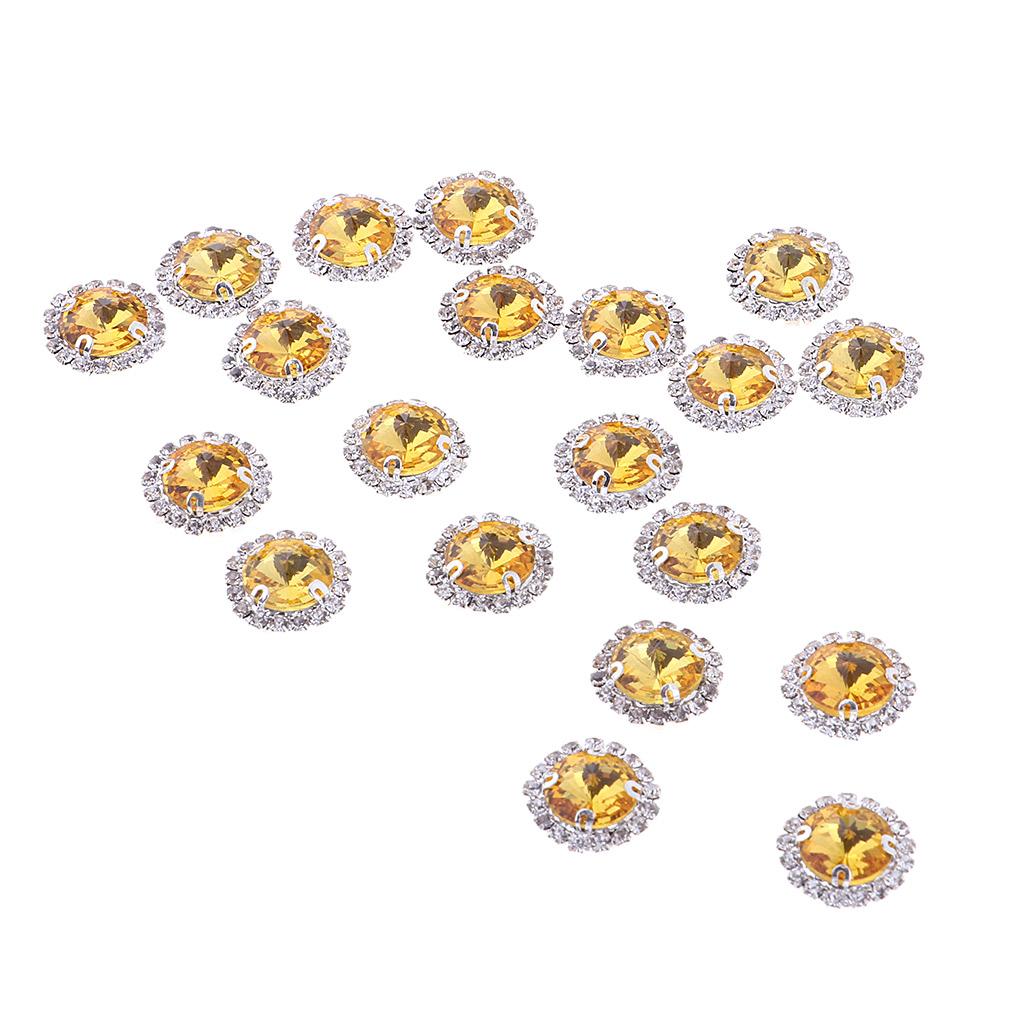 20Pcs Sew on Glass Rhinestones Crystal Flatback Beads for Sewing 12mm Gold