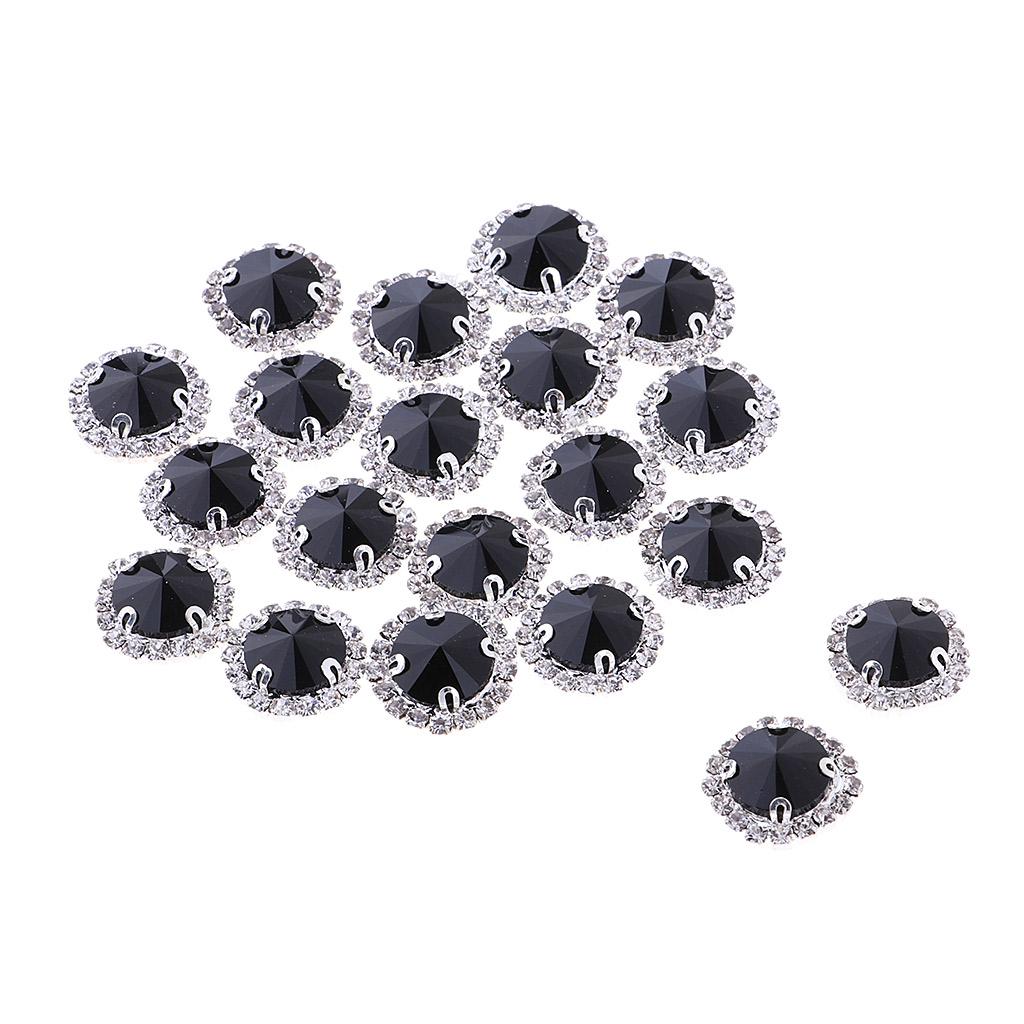 20Pcs Sew on Glass Rhinestones Crystal Flatback Beads Sewing 12mm Black