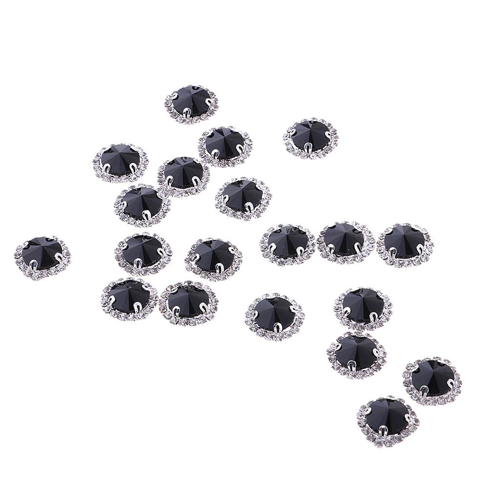 20Pcs Sew on Glass Rhinestones Crystal Flatback Beads Sewing 12mm Black