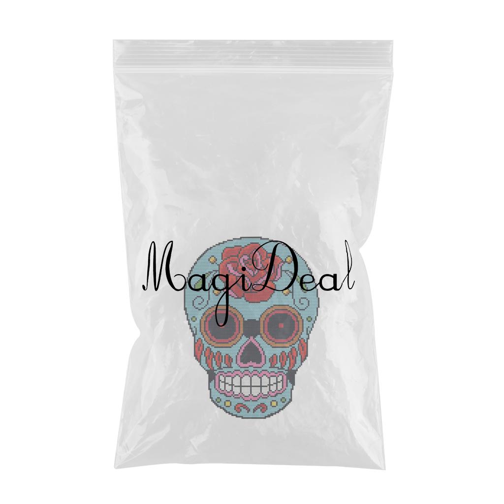 Flower Skull Stamped Cross Stitch Embroidery Kit DIY Needlework 14CT 22x30cm