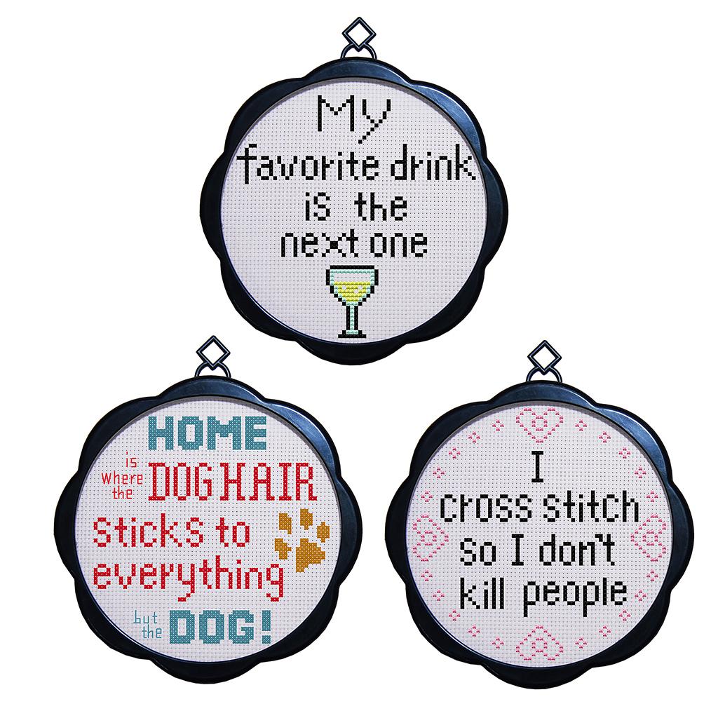 Funny Quote Stamped Cross Stitch Embroidery Kits with Frame 11CT 17x17cm 1
