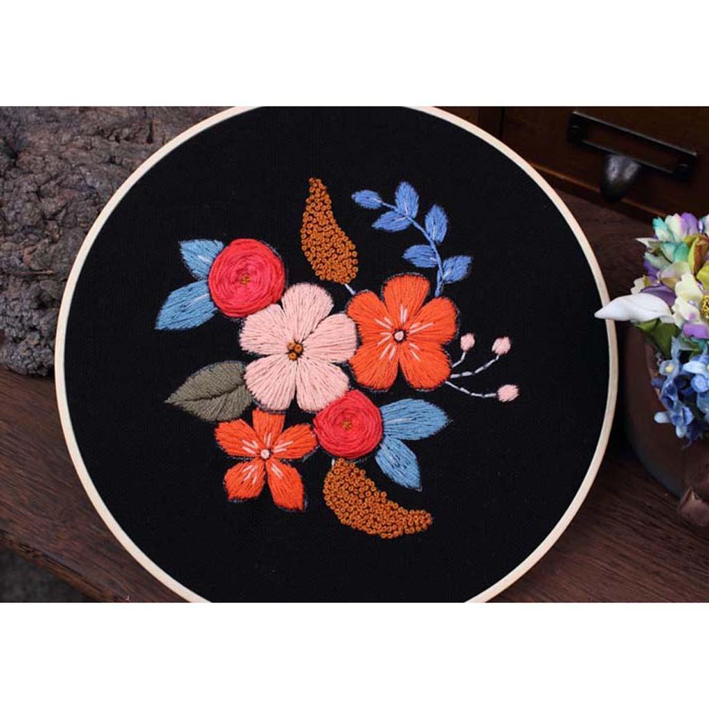 Embroidery Starter Kit with Pattern Flower Design DIY Needlework Painting