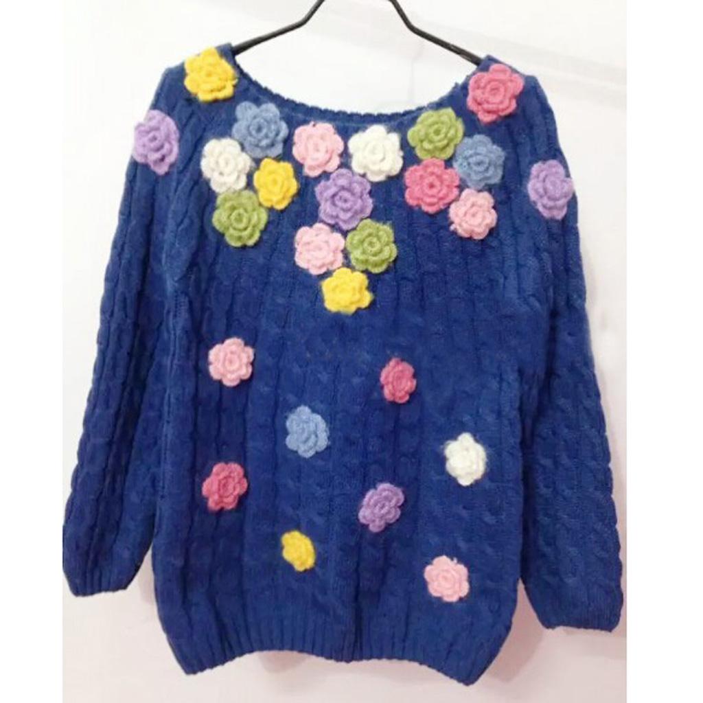 10pcs Handmade Three Layers Crochet Flower Appliques For Sewing Trim Blue