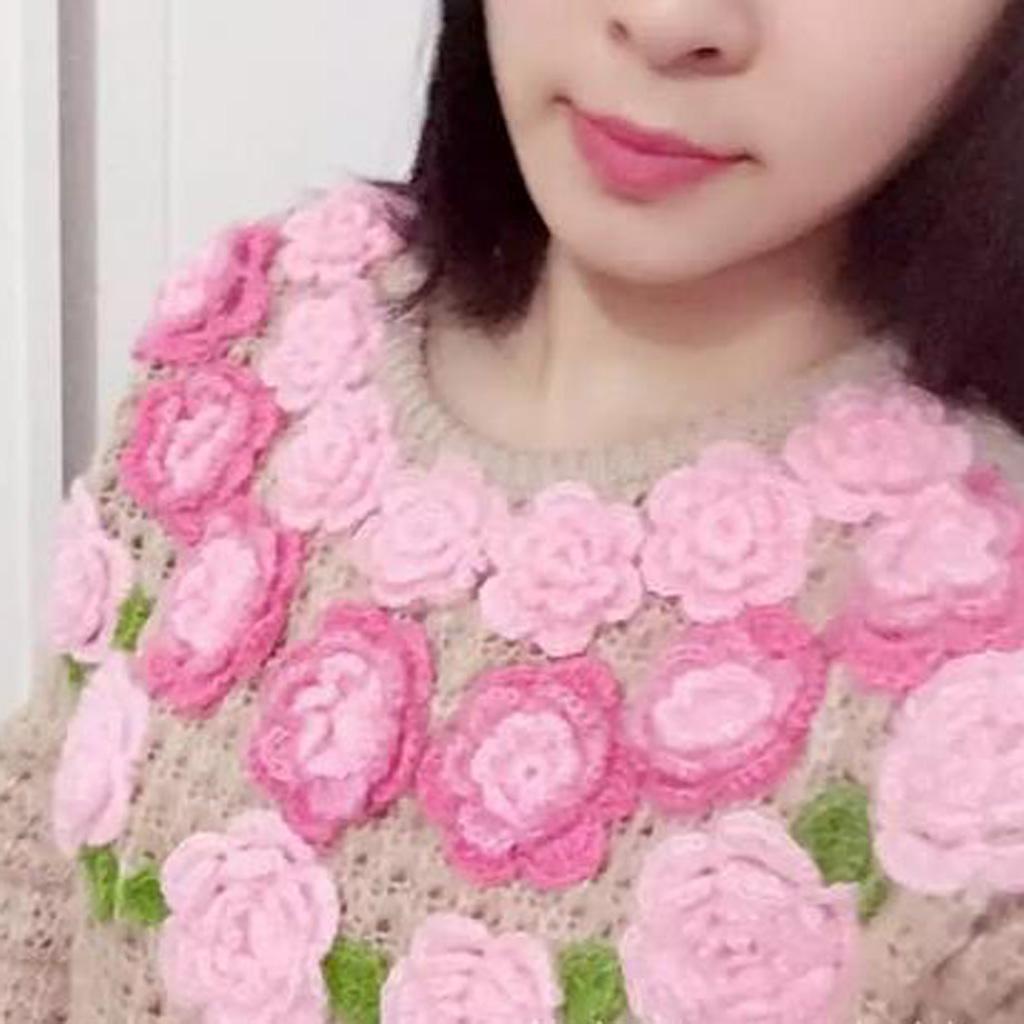 10pcs Handmade Three Layers Crochet Flower Appliques For Sewing Trim Blue
