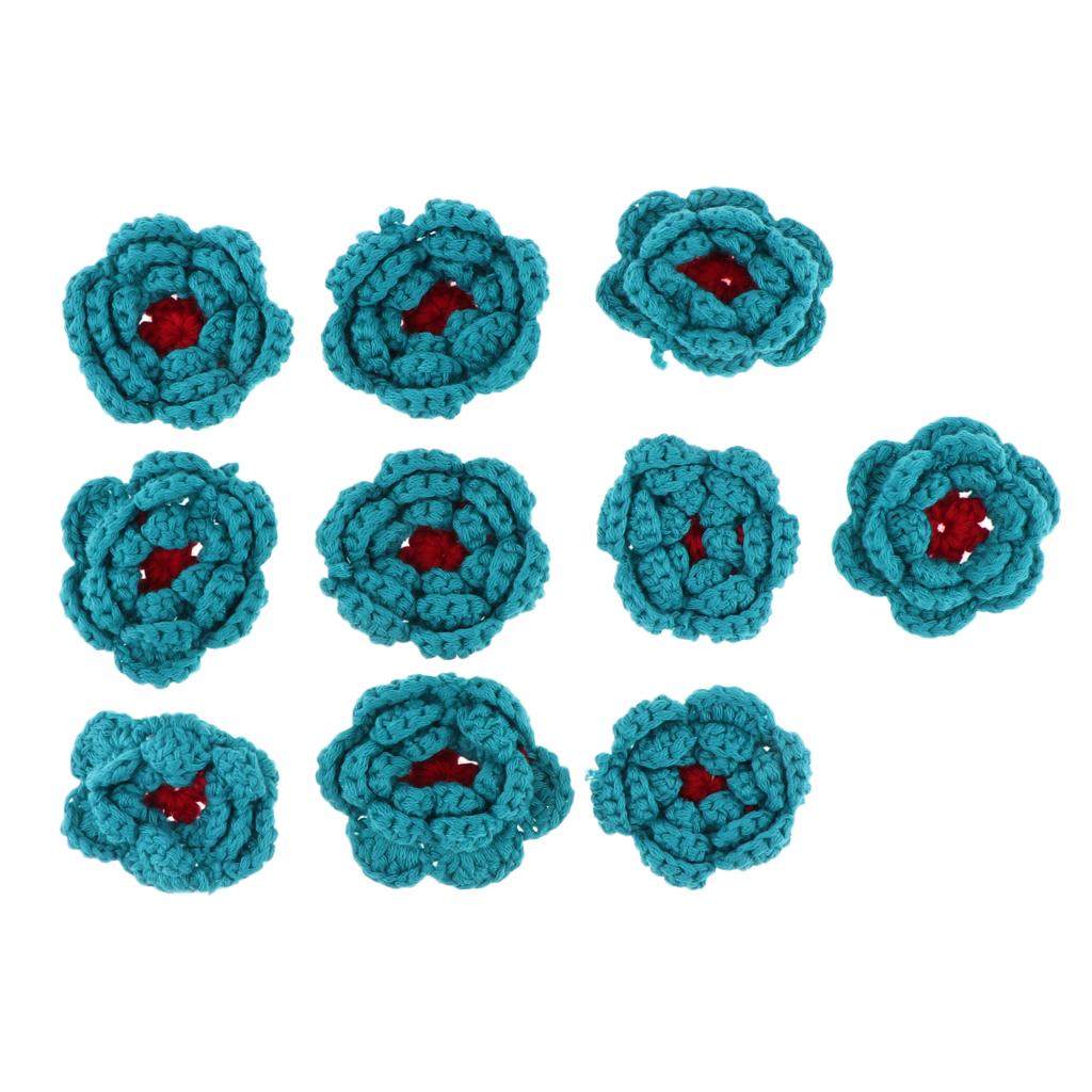 10pcs Handmade Three Layers Crochet Flower Appliques For Sewing Trim Blue