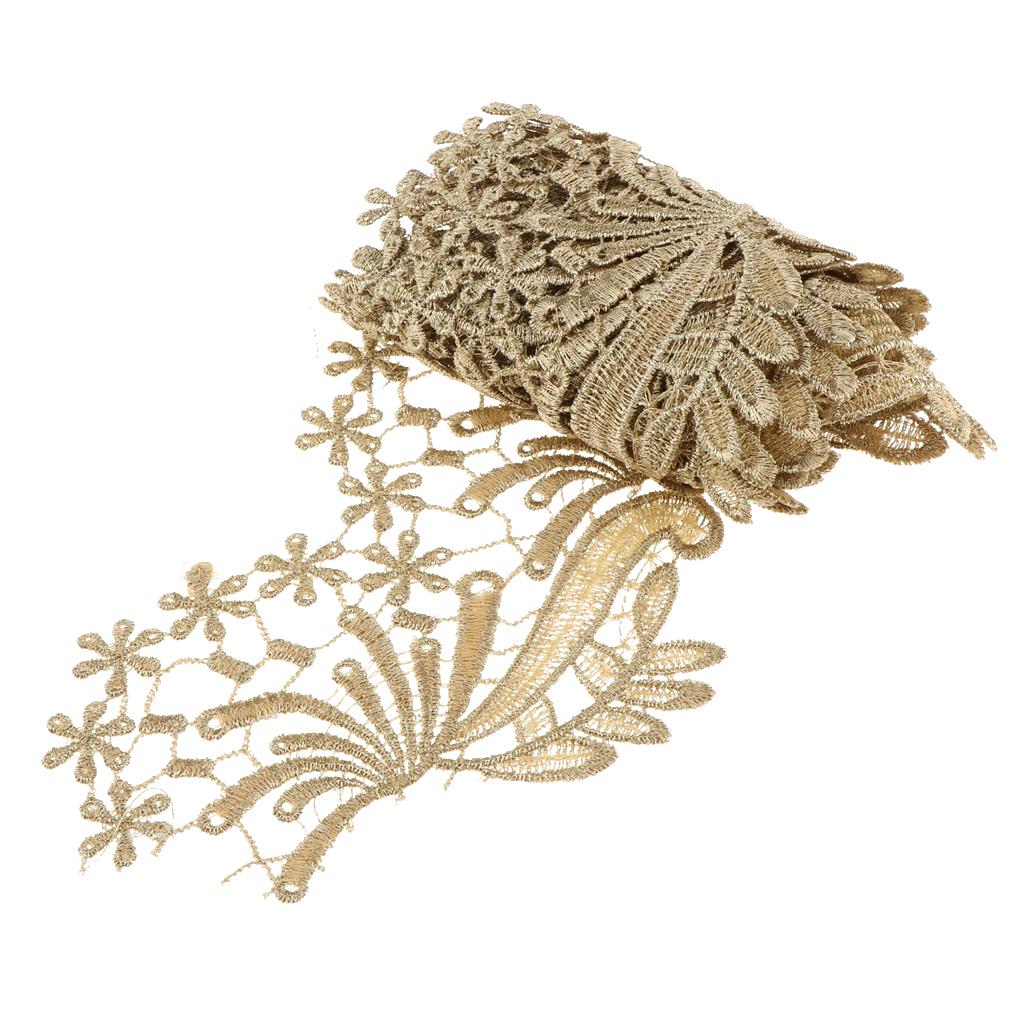 1 Yard Floral Embroidered Metallic Lace Trims for DIY Dress Bags Decor JB22