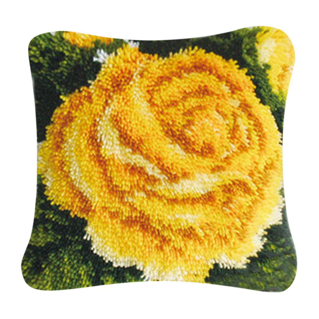 Yellow Rose Latch Hook Kit for DIY Pillow Cover Sofa Cushion Cover 40x40cm