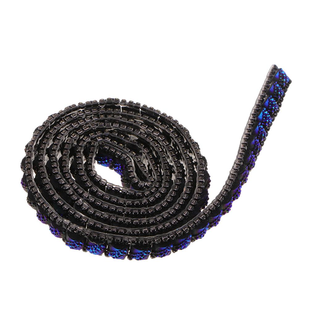 1 Yard 10mm Rhinestone Applique Iron on Trim Wedding Belt Sash Dress Blue